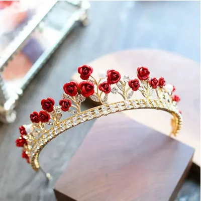 Luxury Crystal Red Rose Flower Princess Crown